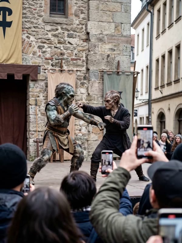 An ultra-cinematic, first-person smartphone video from within a crowd, capturing an intense out…