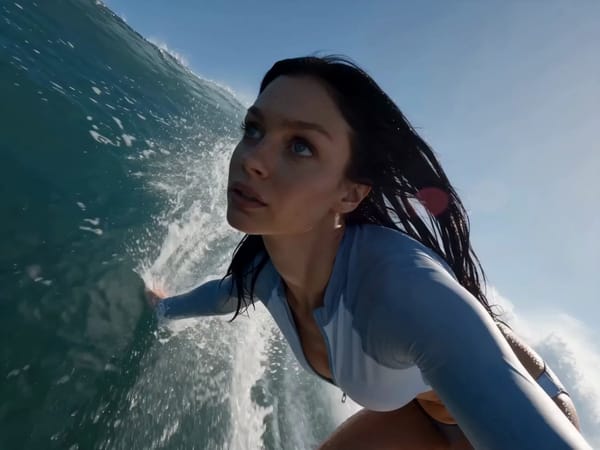 Create a hyper-cinematic 15-second continuous single-take extreme surfing video. REFERENCE USAG…