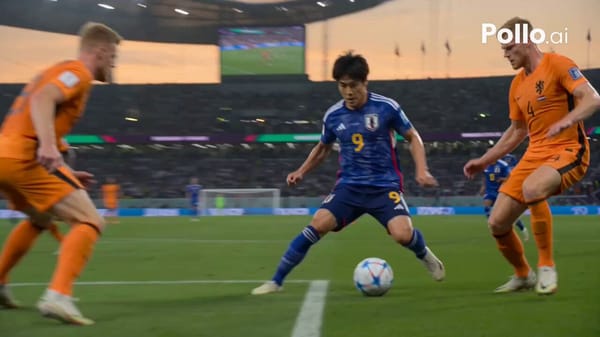A cinematic sports broadcast of a soccer match. First, a striker kicks the ball into the goal at no… prompt example