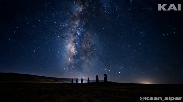 Photoreal cinematic night sequence on Easter Island, mysterious eerie atmosphere, walking Moai…