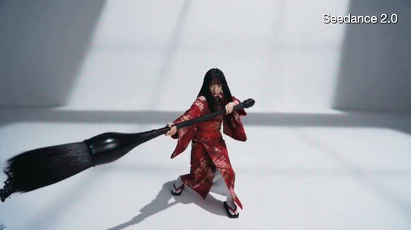 A cinematic, high-contrast live-action action video set in a stark minimalist white gallery spa…