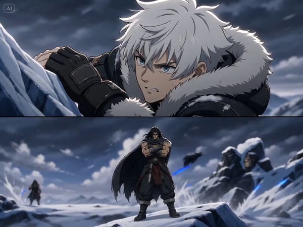 TITLE: Frozen Mountain Summit REFERENCE: Use the uploaded character sheet and storyboard as main vi… prompt example