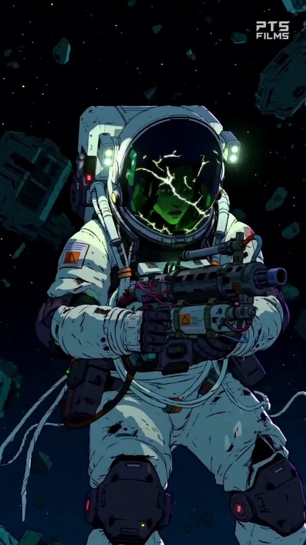 Upload order: @IMG_1 astronaut, @IMG_2 cutting torch, @IMG_3 spore cluster, @IMG_4 derelict ship in… prompt example