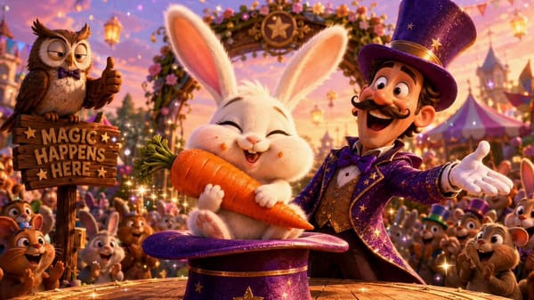 FORMAT: 15s / MULTI-CUT / 6 BEATS / HIGH-VIRAL COMEDIC PAYOFF SUBJECTS A tiny fluffy white rabbit w… prompt example