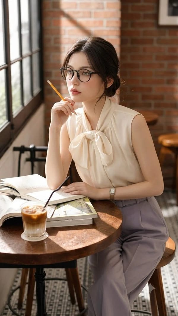 A high-fidelity lifestyle photography portrait of a beautiful young East Asian woman with a soft Do… prompt example