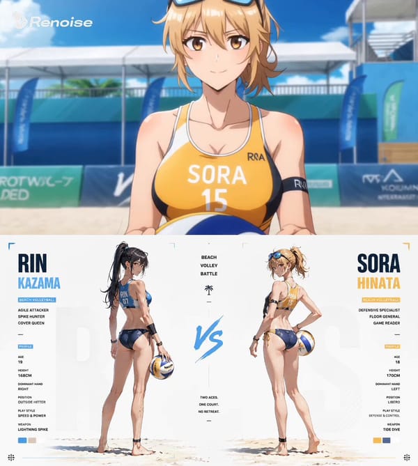 strict Japanese anime sports illustration style based on provided character sheet (RIN KAZAMA v…