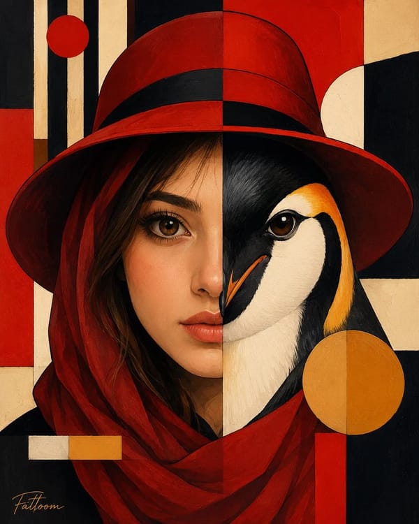 Create a premium fine-art surreal portrait inspired by geometric modernism and luxury editorial…