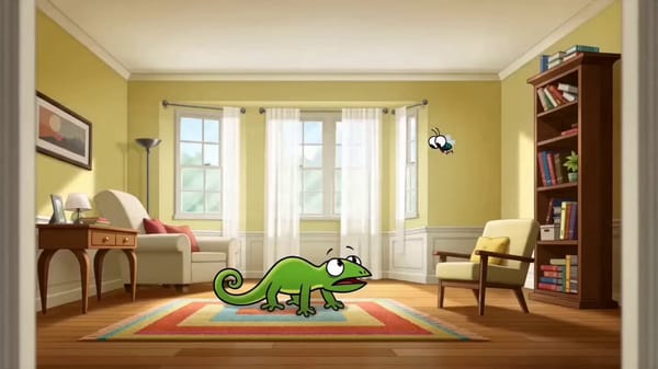 Style: 2D hand-drawn cartoon style, clean linework, soft cel-shaded characters over a painted b…