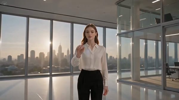 Create a modern tech startup commercial showing entrepreneurs working with AI tools, smooth cam…