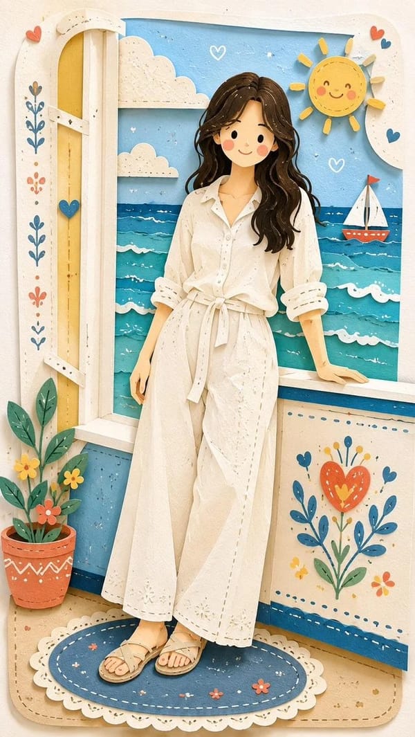 Reimagine the entire image as one cohesive Decorative Folk Flat Illustration blended with a soft ha… prompt example