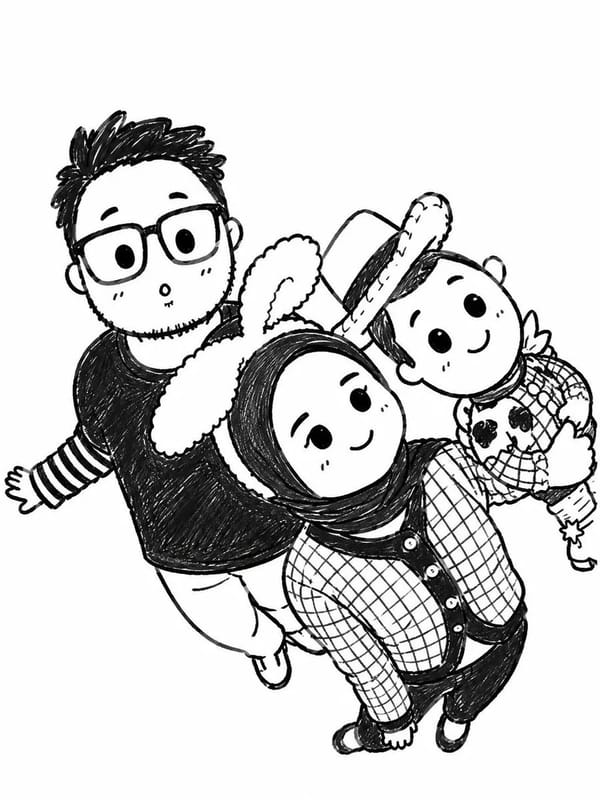 Turn the uploaded photo into a cute black-and-white hand-drawn doodle illustration. Preserve the ex… prompt example