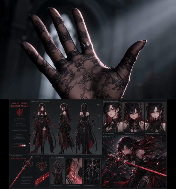 Thorns of the abyss, weave the red thread. Awaken the night. prompt preview
