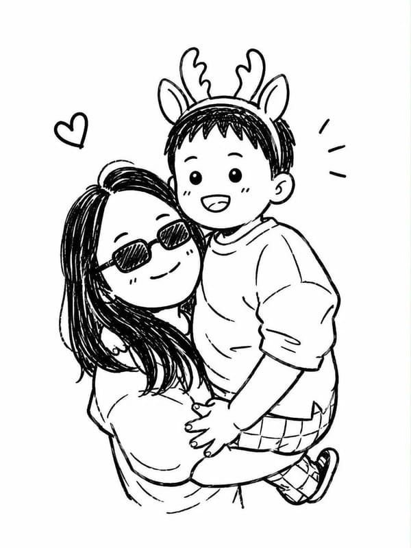 Transform the uploaded photo into a cute black-and-white hand-drawn chibi doodle illustration.…