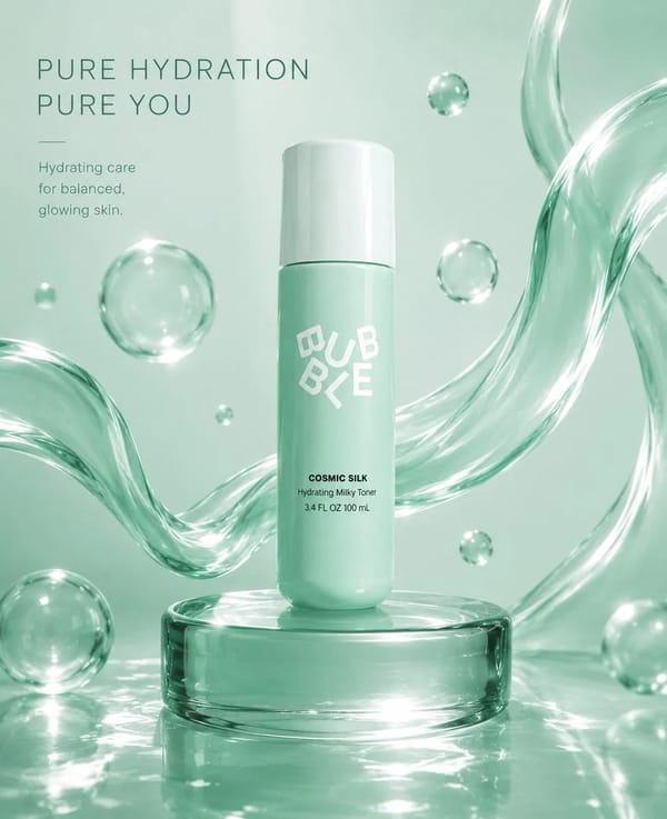 (Luxury skincare product advertisement), (cool mint-green pastel theme), premium cosmetic bottl…