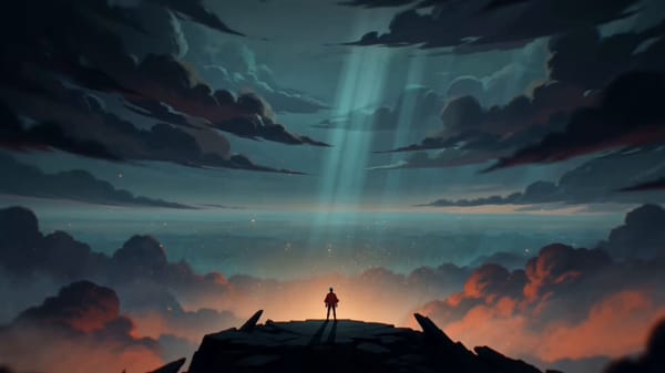 Epic 2.5D game main menu cinematic in the style of Final Fantasy XVI's title screen, multi-shot…