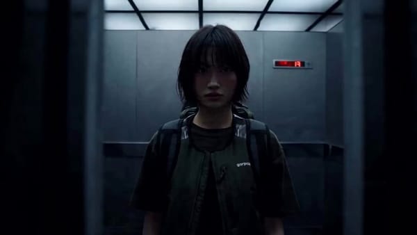 Cinematic high-action fight scene in an intense, atmospheric environment (abandoned industrial…