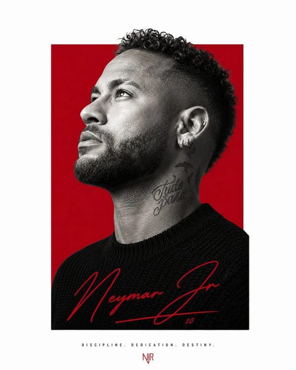Minimalist editorial portrait poster design featuring a confident male athlete shown in perfect…
