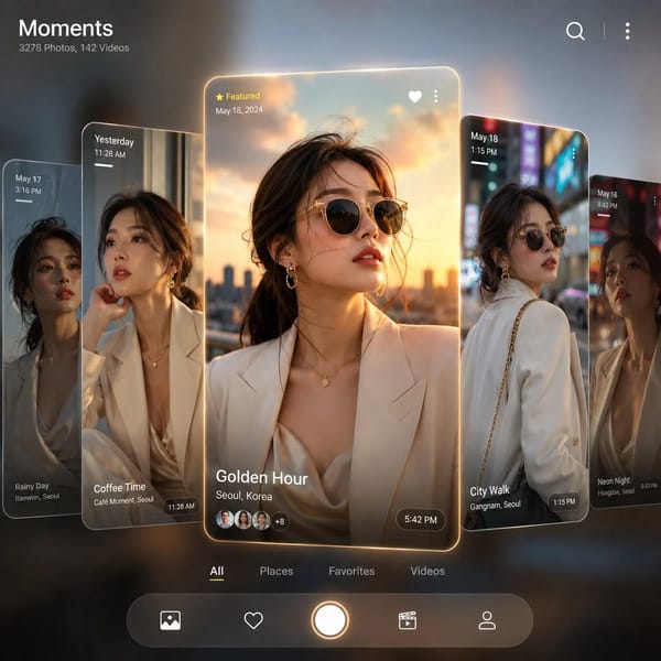 Aspect ratio 1:1, ultra-modern fashion editorial designed like a luxury smartphone gallery inte…
