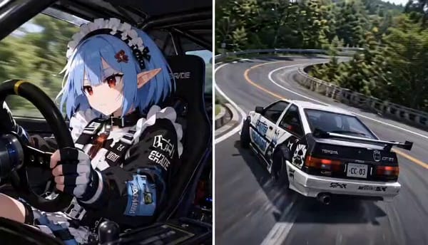 画面は左右二分割されたスプリットスクリーン構成。 左右は同じ瞬間を異なるカメラで撮影している。 左右は同一車両、同一コーナー、同一時間軸である。 【左画面】 車内ドライバーカメラ。 ロールケ…