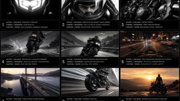 15-second high-intensity motorcycle commercial, ultra cinematic, aggressive editing style, perfectl… prompt example