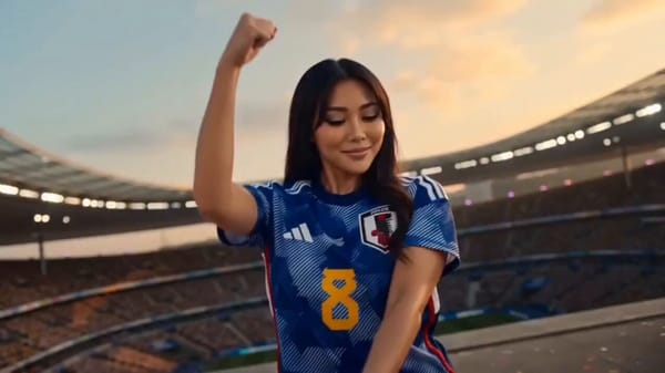 Cinematic, high-quality video of a diverse group of beautiful female football fans from differe…