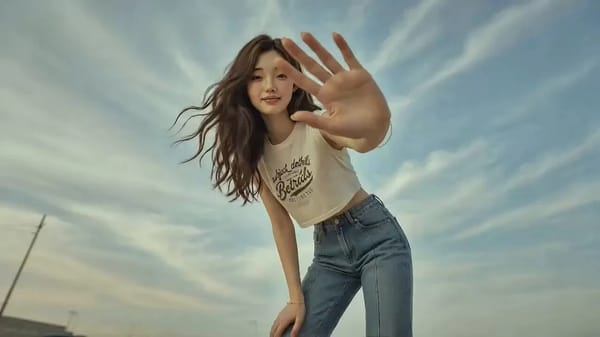 A cinematic lifestyle fashion video featuring a beautiful young Asian woman with long flowing d…