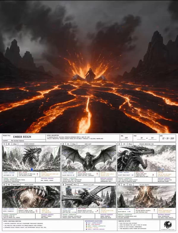 Create a seamless cinematic fantasy sequence following the provided storyboard exactly. A gigan…