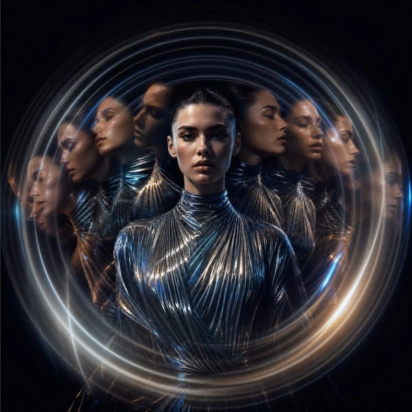 Aspect ratio 1:1. Ultra-realistic fashion editorial cover featuring a fashion muse surrounded by co… prompt example