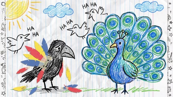 A child's crayon drawing on white lined notebook paper. [Describe Your Visual Here], drawn with…