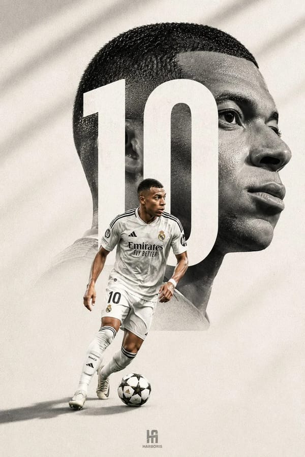 A premium minimalist football editorial poster featuring a professional male footballer in an elega… prompt example