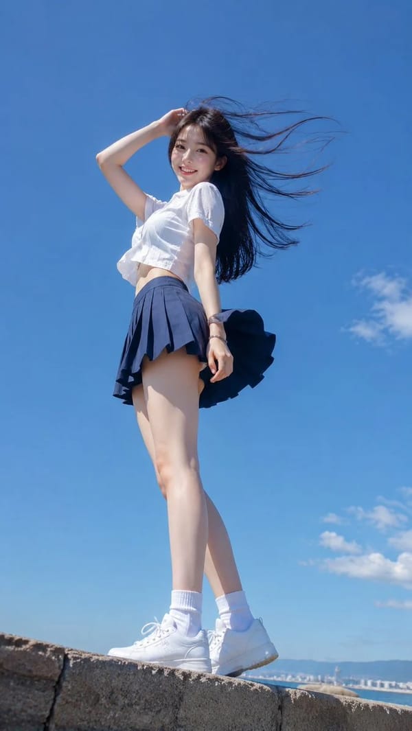 Vertical 9:16 realistic outdoor portrait photo, young adult East Asian woman, fresh youthful look,… prompt example