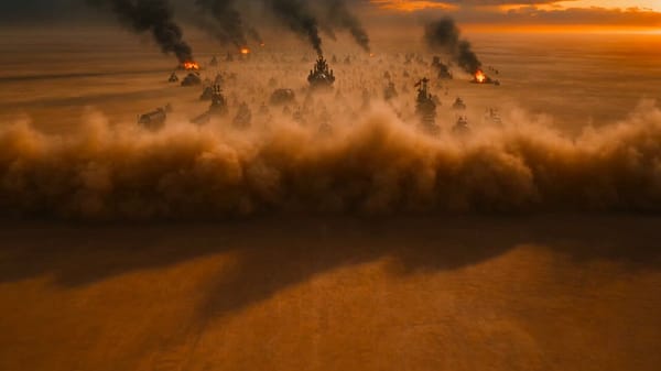 Create a 15-second 16:9 cinematic post-apocalyptic character reveal. Subject: A legendary warlord e… prompt example