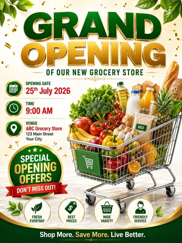 Design a premium, modern, and highly professional promotional poster for the Grand Opening of a…