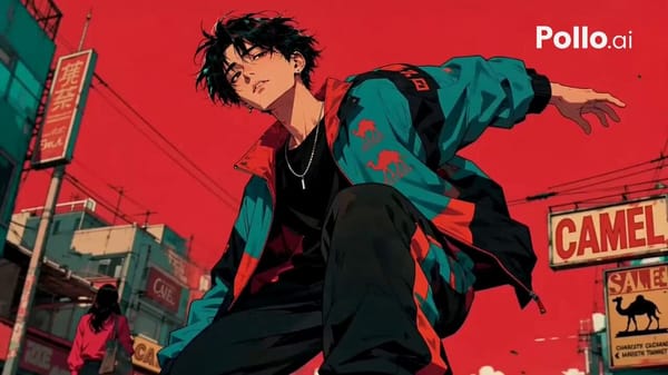 Create a 10-second stylized anime editorial streetwear action video. Use the CHARACTER IDENTITY…