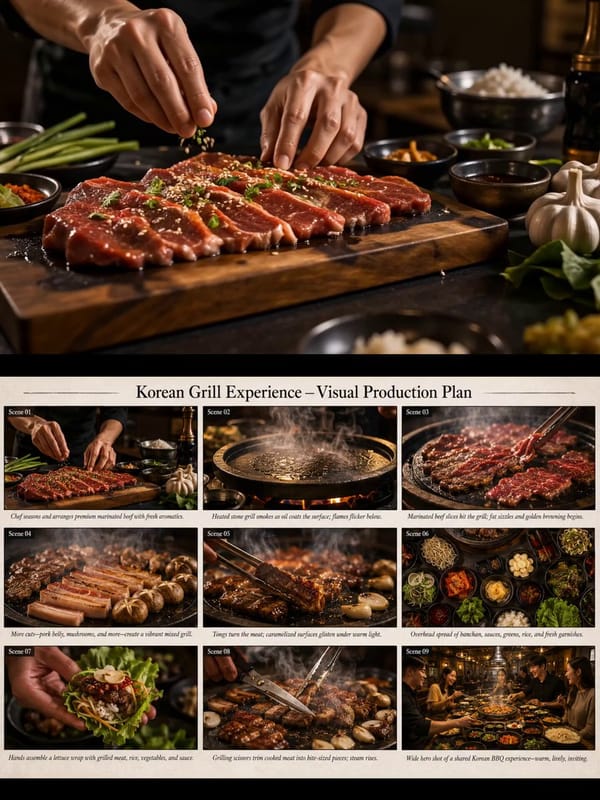 Animate the production storyboard as a seamless chronological culinary sequence, following the…