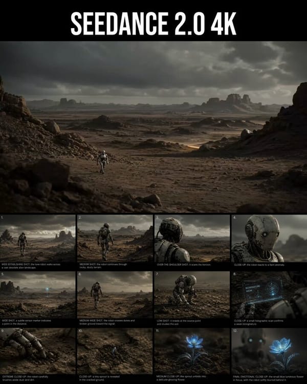 [CINEMATIC SETUP] Cinematic sci-fi short, lonely contemplative tone shifting to quiet wonder, desat… prompt example
