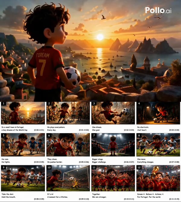 Leo: A young Portuguese boy, slightly curly dark brown hair, expressive big eyes, warm sun-kissed s… prompt example