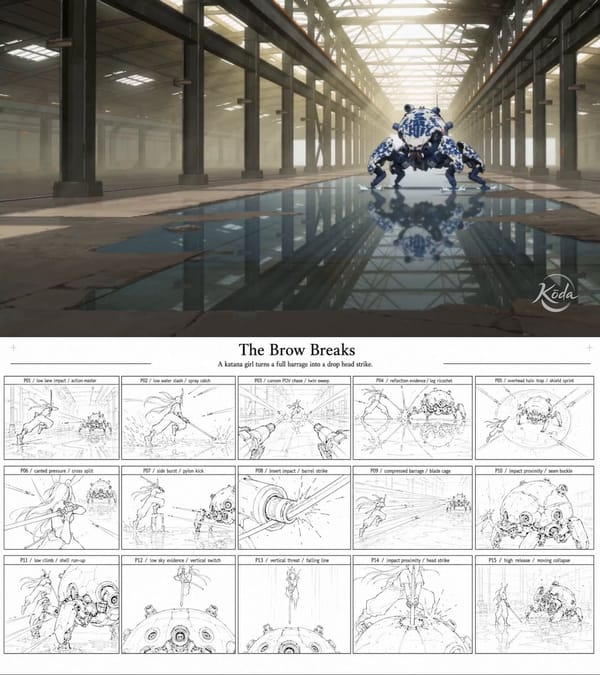 Use @[storyboard ref] only for shot order, camera, staging, screen direction, and spatial conti…
