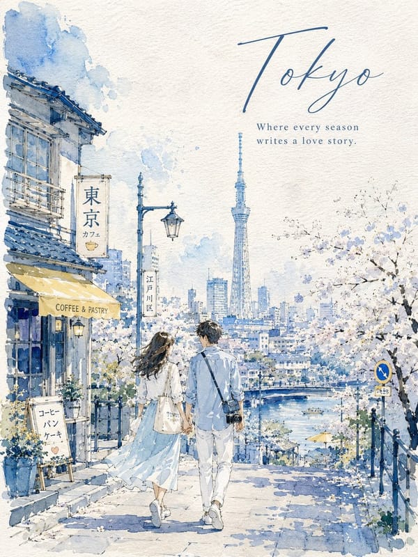Create a 3:4 vertical watercolor urban sketch travel poster on textured handmade watercolor paper. prompt example