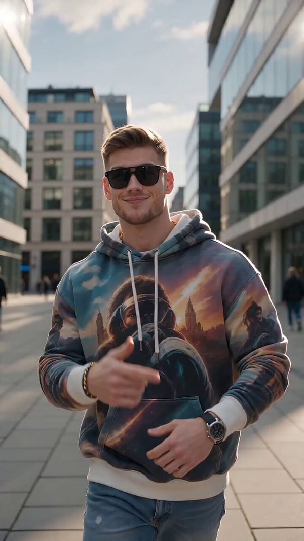 Bright high-energy vertical social media reel, 9:16. Funky White rapper guy dancing in public u…