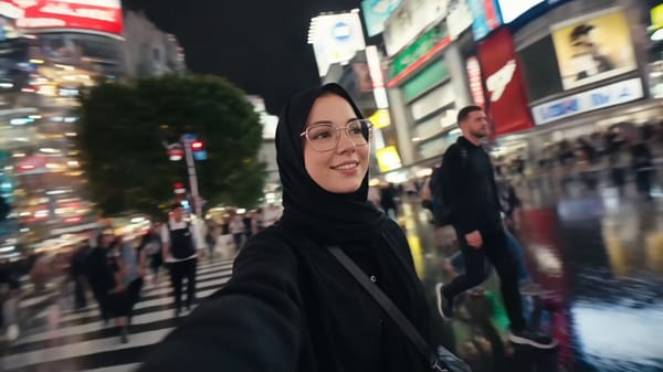 Ultra-realistic cinematic travel vlog montage based on the reference collage. A young female hi…