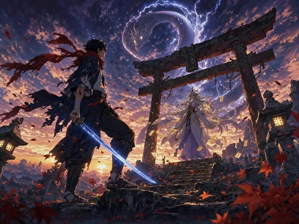 Animate the provided first frame into a 15-second original AI anime shonen fantasy video in 16:…