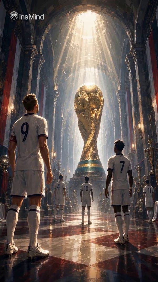 Move from the giant trophy pressure into solemn upward close-ups. No.9 captain striker appears…