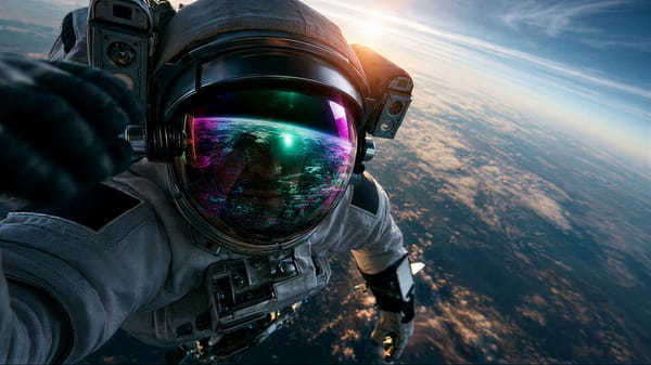 STYLE: Cinematic sci-fi space adventure, high budget VFX, warm filmic color, soft film grain. S…
