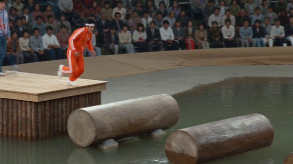 Authentic 1980s Japanese television game show broadcast footage, realistic recreation of origin…