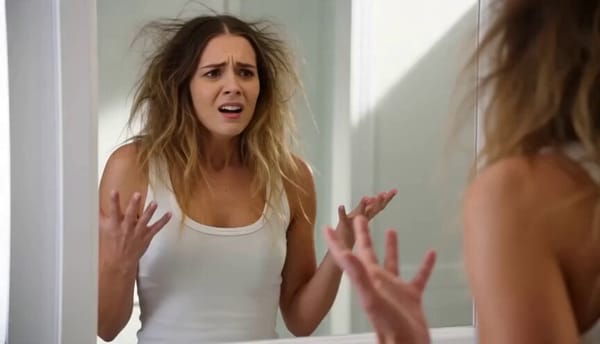 15-second vertical UGC-style hair care ad. Casual handheld footage. Scene 1 (0-3s): Young woman…