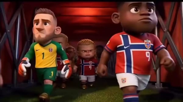 A detailed, 3D Pixar-style animation featuring an exaggerated, baby-faced caricature of footbal…
