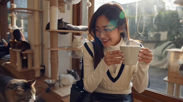 @ Image 1 is the reference — keep her exact face, glasses, hair, white cable-knit sweater vest…