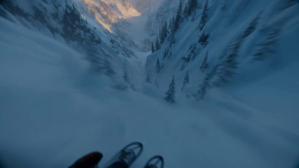 Pure first-person camera perspective, no visible drone, no aircraft, no propellers. The camera…