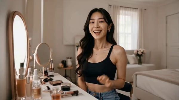 Create a realistic fashion GRWM featuring a trendy Korean woman wearing a black fitted crop top…